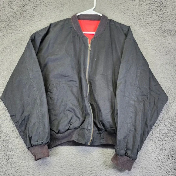 Marlboro Bomber Jacket Red Embroidered Logo Black Jacket Medium Reversable